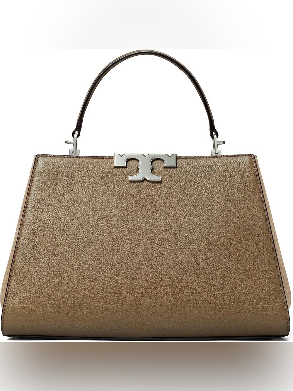 Tory Burch Women's Eleanor Pebbled Leather Satchel Handbag Wild Mushroom
